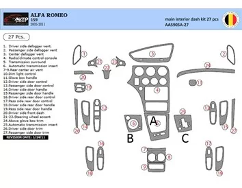 Alfa Romeo 159 2005-2011 3D Interior Dashboard Trim Kit Dash Trim Dekor 27-Parts - 1 - Interior Dash Trim Kit