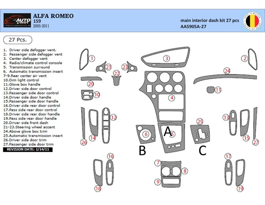 Alfa Romeo 159 2005-2011 3D Interior Dashboard Trim Kit Dash Trim Dekor 27-Parts - 1 - Interior Dash Trim Kit