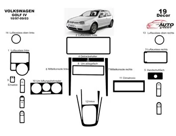 Volkswagen Golf IV 10.97-09.03 3D Interior Dashboard Trim Kit Dash Trim Dekor 19-Parts