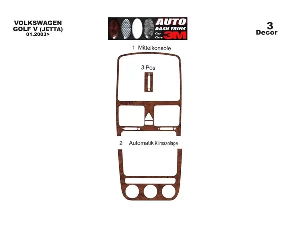 Volkswagen Golf V Jetta 10.03-10.08 automatic AC 3D Interior Dashboard Trim Kit Dash Trim Dekor 3-Parts