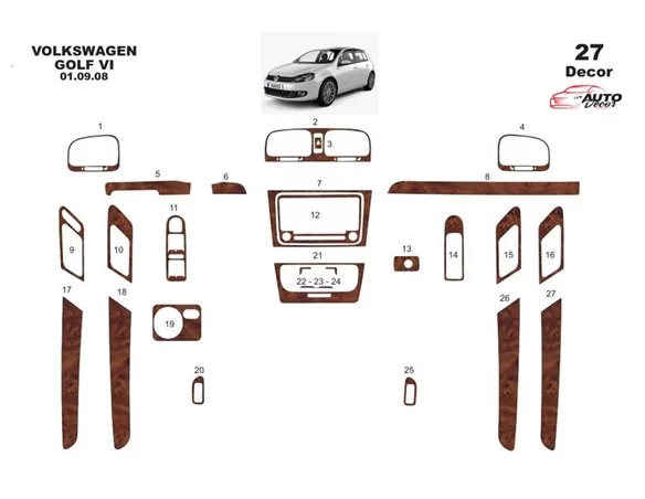 Volkswagen Golf VI 09.2008 3D Interior Dashboard Trim Kit Dash Trim Dekor 27-Parts - 1 - Interior Dash Trim Kit