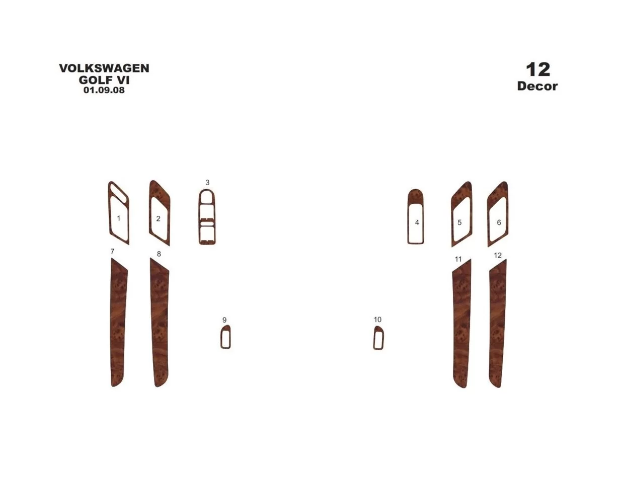 Volkswagen Golf VI Doors 09.2008 3D Interior Dashboard Trim Kit Dash Trim Dekor 12-Parts - 1 - Interior Dash Trim Kit