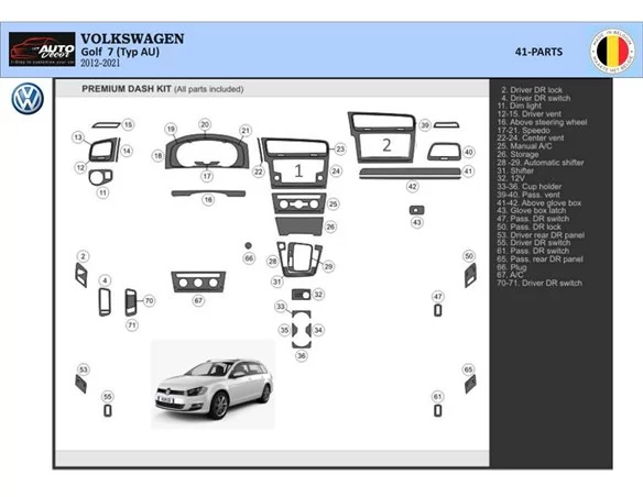 Volkswagen Golf VII AU 2012–2021 3D Interior Dashboard Trim Kit Dash Trim Dekor 41-Parts