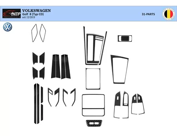 Volkswagen Golf VIII CD 2019 up 3D Interior Dashboard Trim Kit Dash Trim Dekor 31-Parts - 1 - Interior Dash Trim Kit
