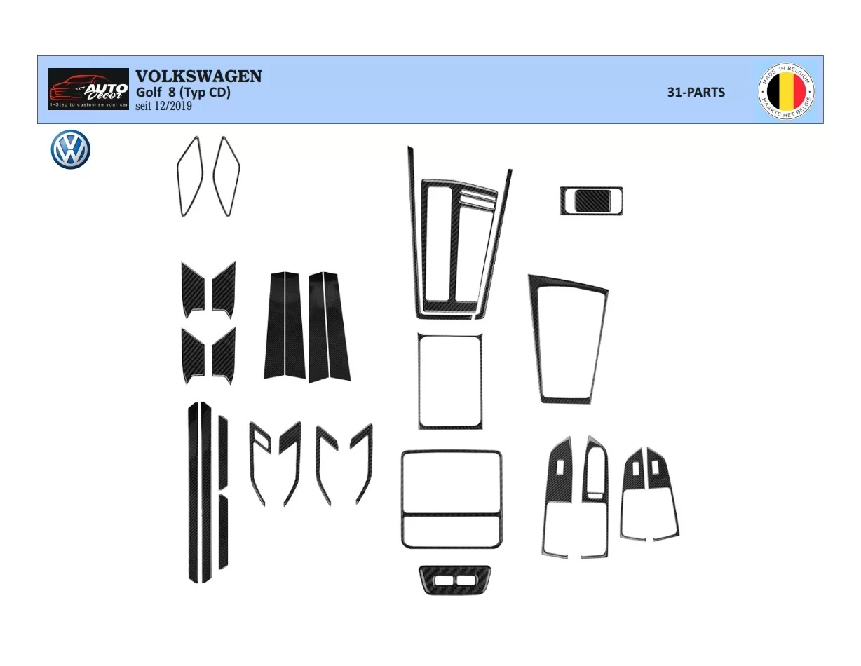 Volkswagen Golf VIII CD 2019 up 3D Interior Dashboard Trim Kit Dash Trim Dekor 31-Parts - 1 - Interior Dash Trim Kit