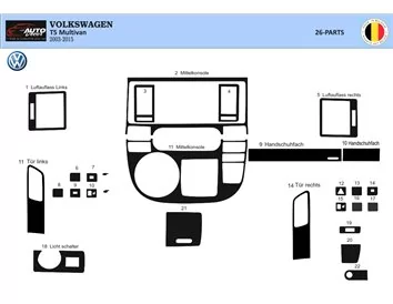 Volkswagen Multivan 2003-2010 3D Interior Dashboard Trim Kit Dash Trim Dekor 26-Parts - 2 - Interior Dash Trim Kit