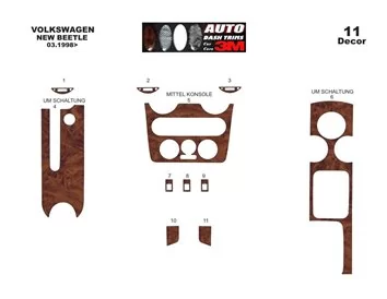 Volkswagen New Beettle 03.98-04.02 3D Interior Dashboard Trim Kit Dash Trim Dekor 11-Parts