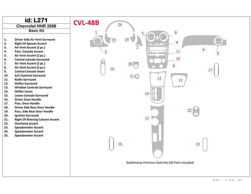 Chevrolet HHR 2008-2008 Basic Set Interior BD Dash Trim Kit - 1 - Interior Dash Trim Kit