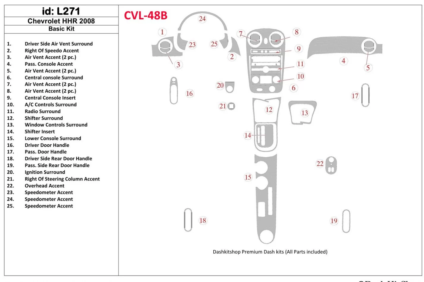 Chevrolet HHR 2008-2008 Basic Set Interior BD Dash Trim Kit - 1 - Interior Dash Trim Kit