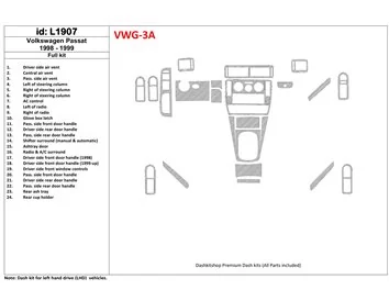 Volkswagen Passat 1998-1999 Full Set, 24 Parts set Interior BD Dash Trim Kit - 1 - Interior Dash Trim Kit