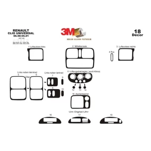 Renault Clio 06.98-05.01 3D Interior Dashboard Trim Kit Dash Trim Dekor 18-Parts 2