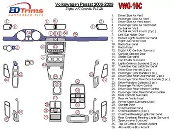 Volkswagen Passat 2006-2009 Full Set, Automatic AC Control Interior BD Dash Trim Kit - 2 - Interior Dash Trim Kit