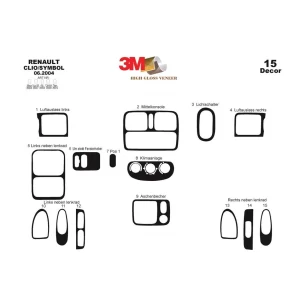 Renault Clio Symbol 06.04-09.08 3D Interior Dashboard Trim Kit Dash Trim Dekor 15-Parts 2