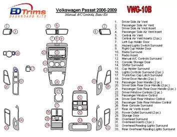 Volkswagen Passat 2006-2009 Manual Gearbox AC Controls, Basic Set Interior BD Dash Trim Kit - 2 - Interior Dash Trim Kit