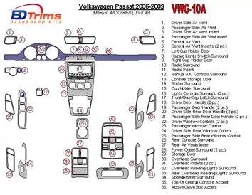 Volkswagen Passat 2006-2009 Manual Gearbox AC Controls, Full Set Interior BD Dash Trim Kit - 2 - Interior Dash Trim Kit