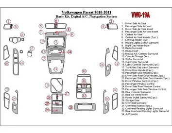 Volkswagen Passat 2010-UP Basic Set, Automatic A/C, Navigation system Interior BD Dash Trim Kit