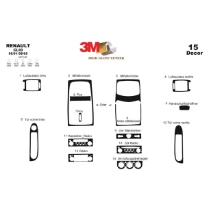 Renault Clio-2 06.01-08.05 3D Interior Dashboard Trim Kit Dash Trim Dekor 15-Parts 2