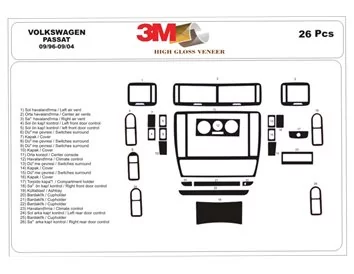 Volkswagen Passat B5 Typ 3B 09.96-06.04 3D Interior Dashboard Trim Kit Dash Trim Dekor 26-Parts