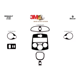 Renault Clio-3 09.05-08.12 3D Interior Dashboard Trim Kit Dash Trim Dekor 9-Parts 2