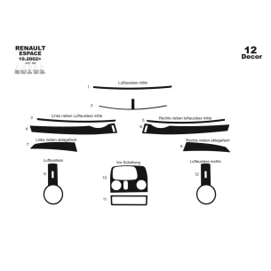 Renault Espace 10.2002 3D Interior Dashboard Trim Kit Dash Trim Dekor 12-Parts 2