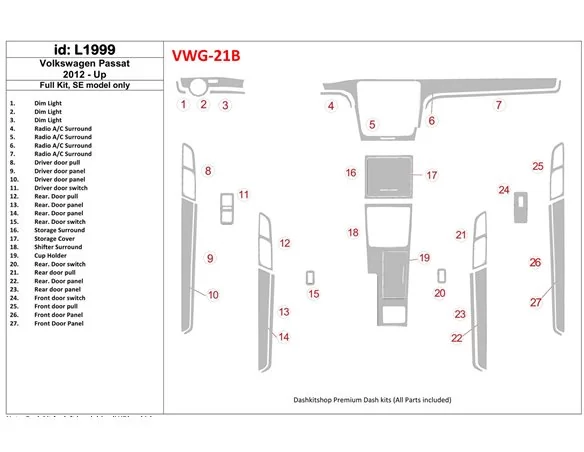 Volkswagen Passat B7 2012-UP SE Model Interior BD Dash Trim Kit - 1 - Interior Dash Trim Kit