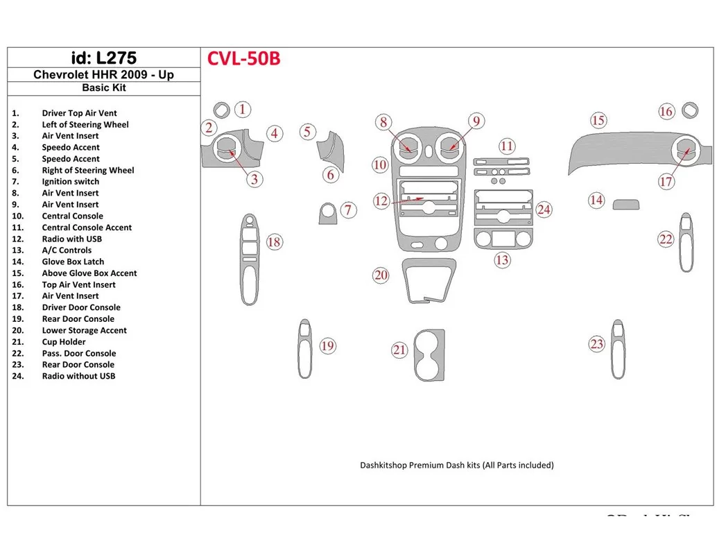 Chevrolet HHR 2009-UP Basic Set Interior BD Dash Trim Kit - 1 - Interior Dash Trim Kit