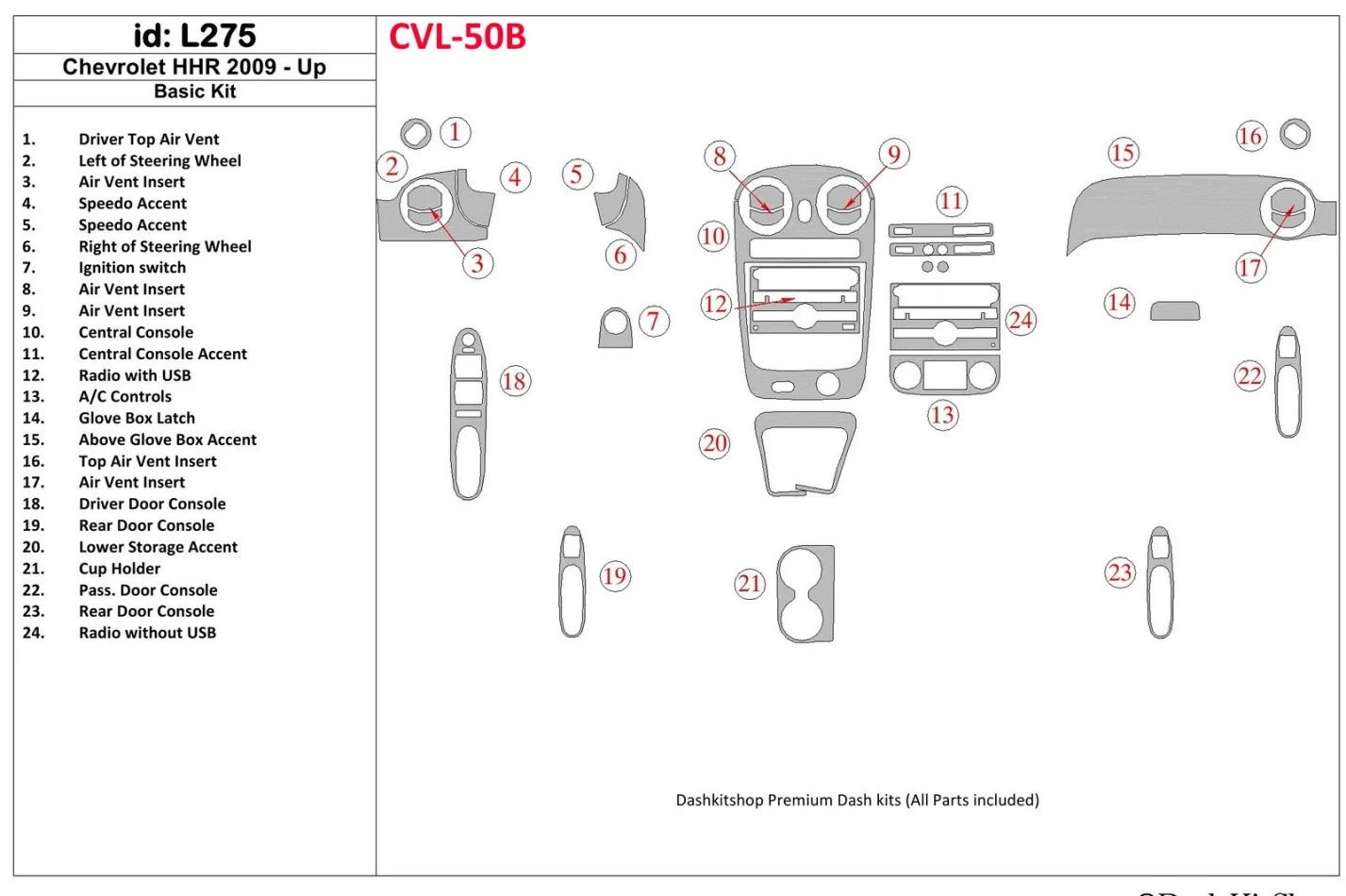Chevrolet HHR 2009-UP Basic Set Interior BD Dash Trim Kit - 1 - Interior Dash Trim Kit