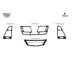 Renault Laguna 09.2009 3D Interior Dashboard Trim Kit Dash Trim Dekor 4-Parts 2