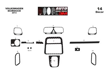 Volkswagen Scirocco 01.2013 3D Interior Dashboard Trim Kit Dash Trim Dekor 16-Parts