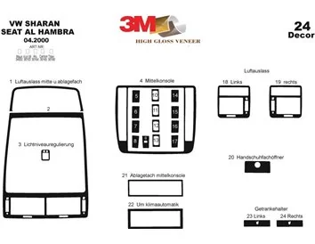 Volkswagen Sharan 04.00-12.09 3D Interior Dashboard Trim Kit Dash Trim Dekor 24-Parts