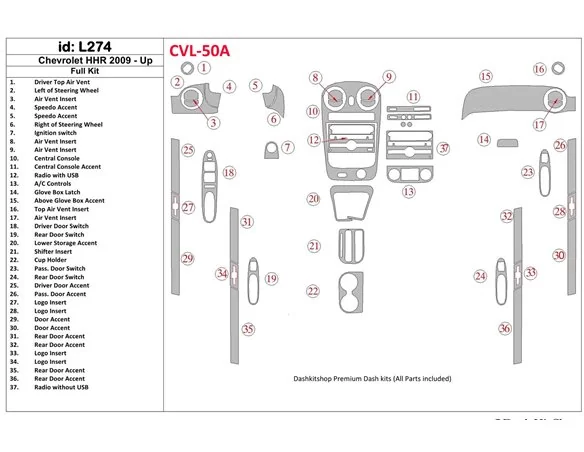 Chevrolet HHR 2009-UP Full Set Interior BD Dash Trim Kit - 1 - Interior Dash Trim Kit
