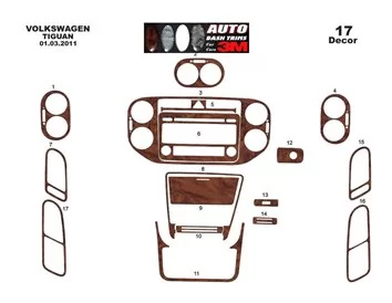 Volkswagen Tiguan 09.2007 3D Interior Dashboard Trim Kit Dash Trim Dekor 17-Parts
