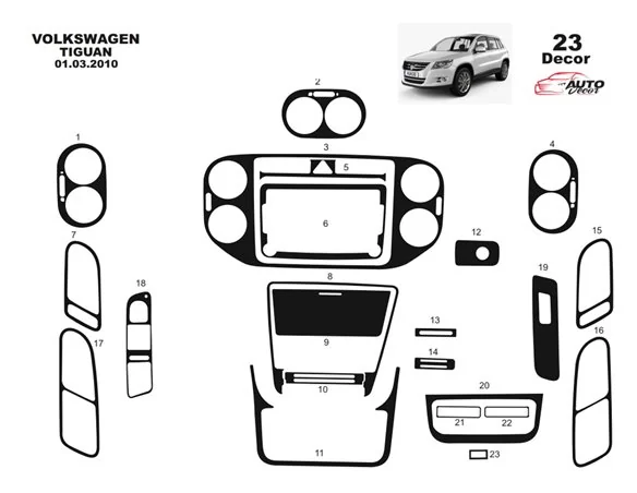 Volkswagen Tiguan 09.2011 3D Interior Dashboard Trim Kit Dash Trim Dekor 23-Parts - 1 - Interior Dash Trim Kit