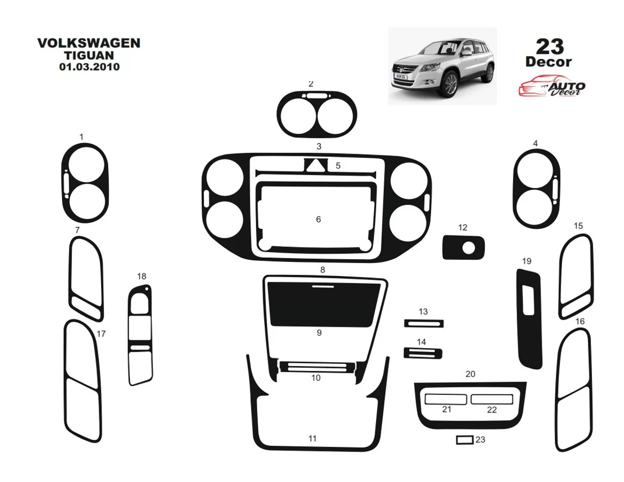 Volkswagen Tiguan 09.2011 3D Interior Dashboard Trim Kit Dash Trim Dekor 23-Parts - 1 - Interior Dash Trim Kit