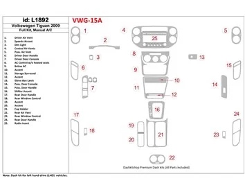 Volkswagen Tiguan 2009-2009 Full Set, Manual Gearbox AC Interior BD Dash Trim Kit - 1 - Interior Dash Trim Kit