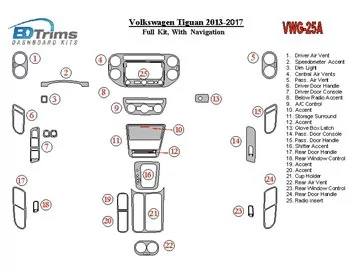 Volkswagen Tiguan 2013-UP Full Set, With NAVI Interior BD Dash Trim Kit