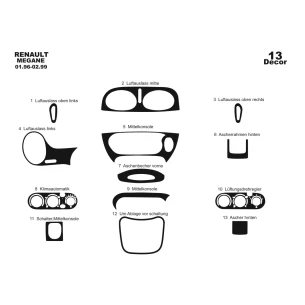 Renault Megane 01.96-02 99 3D Interior Dashboard Trim Kit Dash Trim Dekor 13-Parts 2