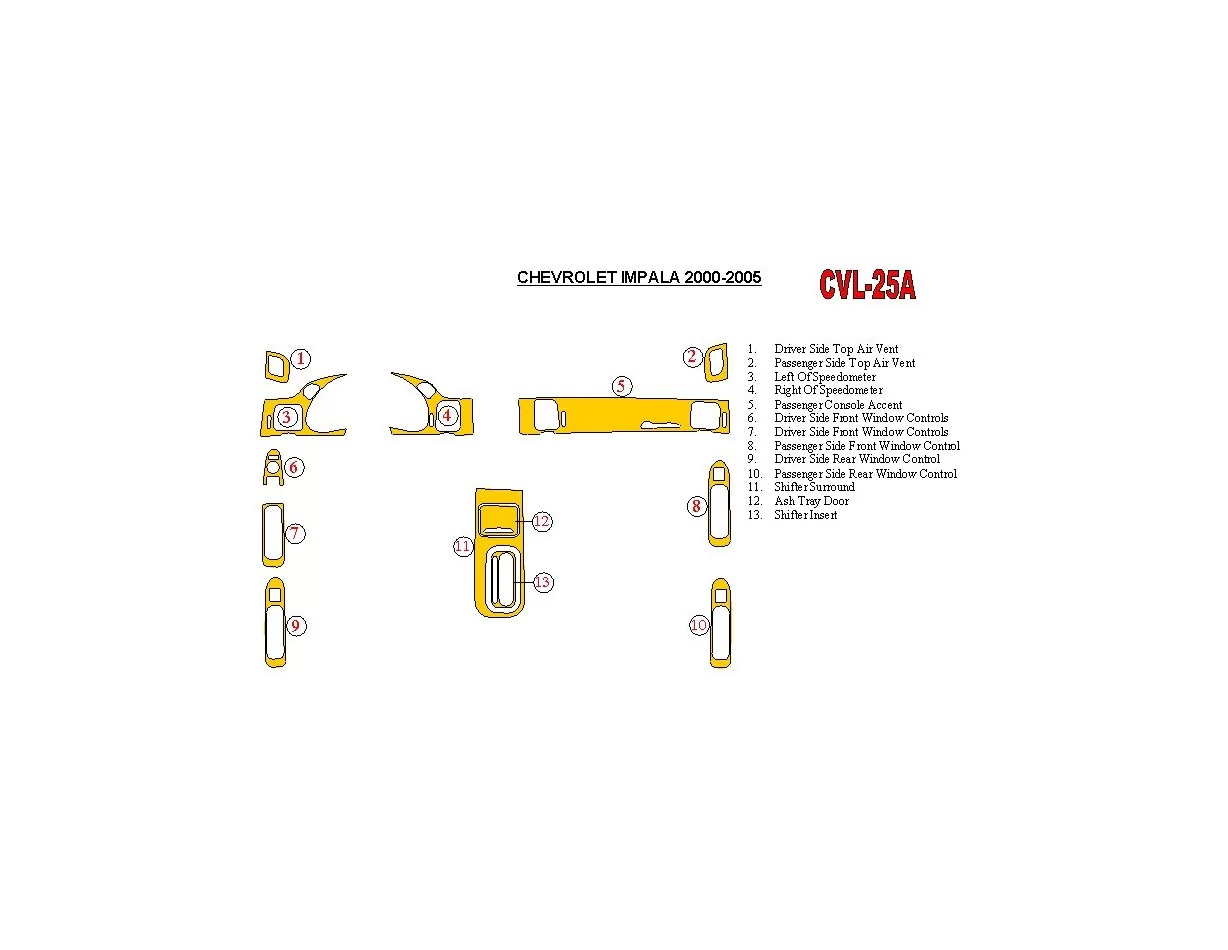 Chevrolet Impala 2000-2005 Full Set Interior BD Dash Trim Kit - 1 - Interior Dash Trim Kit
