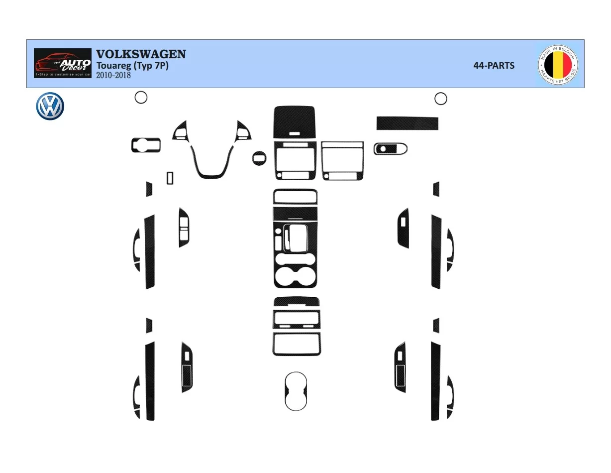 Volkswagen Touareg 2011-2017 3D Interior Dashboard Trim Kit Dash Trim Dekor 35-Parts - 1 - Interior Dash Trim Kit