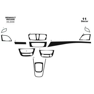 Renault Megane HB 06.2009 3D Interior Dashboard Trim Kit Dash Trim Dekor 11-Parts 2