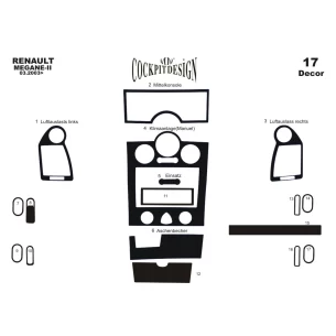 Renault Megane II 03.03-05.09 3D Interior Dashboard Trim Kit Dash Trim Dekor 17-Parts 2