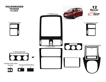 Volkswagen Touran 2010 3D Interior Dashboard Trim Kit Dash Trim Dekor 12-Parts - 1 - Interior Dash Trim Kit