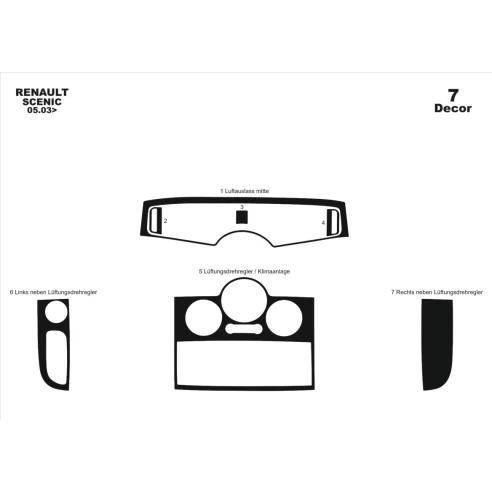 Renault Megane Scenic 06.03-12.10 3D Interior Dashboard Trim Kit Dash Trim Dekor 7-Parts