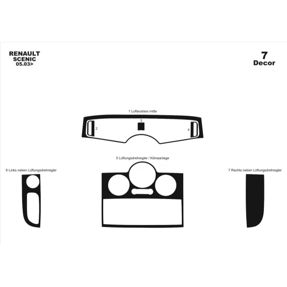 Renault Megane Scenic 06.03-12.10 3D Interior Dashboard Trim Kit Dash Trim Dekor 7-Parts