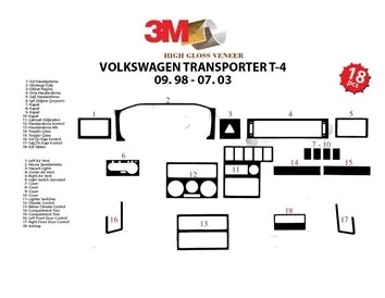 Volkswagen Transporter T4 09.98-07.03 3D Interior Dashboard Trim Kit Dash Trim Dekor 18-Parts