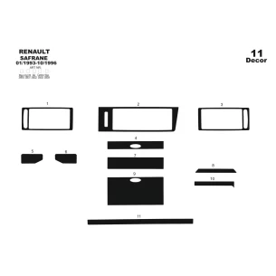 Renault Safrane 01.93-10.96 3D Interior Dashboard Trim Kit Dash Trim Dekor 11-Parts 2