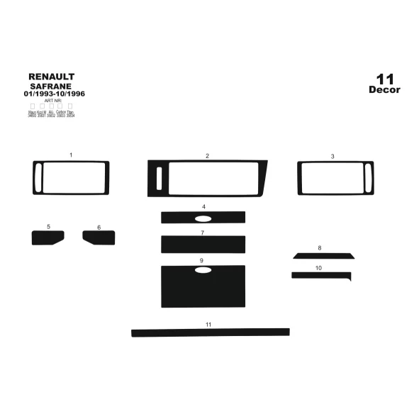 Renault Safrane 01.93-10.96 3D Interior Dashboard Trim Kit Dash Trim Dekor 11-Parts
