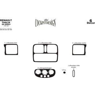 Renault Thalia 05.02-12.05 3D Interior Dashboard Trim Kit Dash Trim Dekor 6-Parts