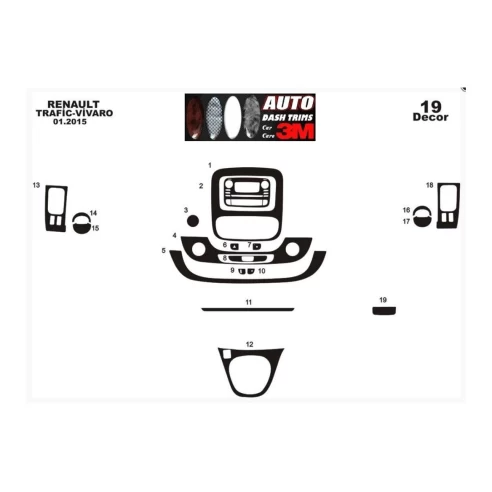 Renault Trafic 01.2015 3D Interior Dashboard Trim Kit Dash Trim Dekor 19-Parts