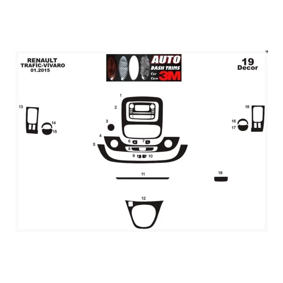 Renault Trafic 01.2015 3D Interior Dashboard Trim Kit Dash Trim Dekor 19-Parts